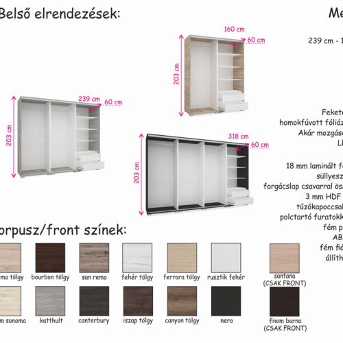 gardrób méretek