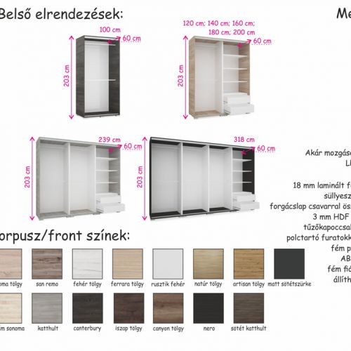 gardrób méretek